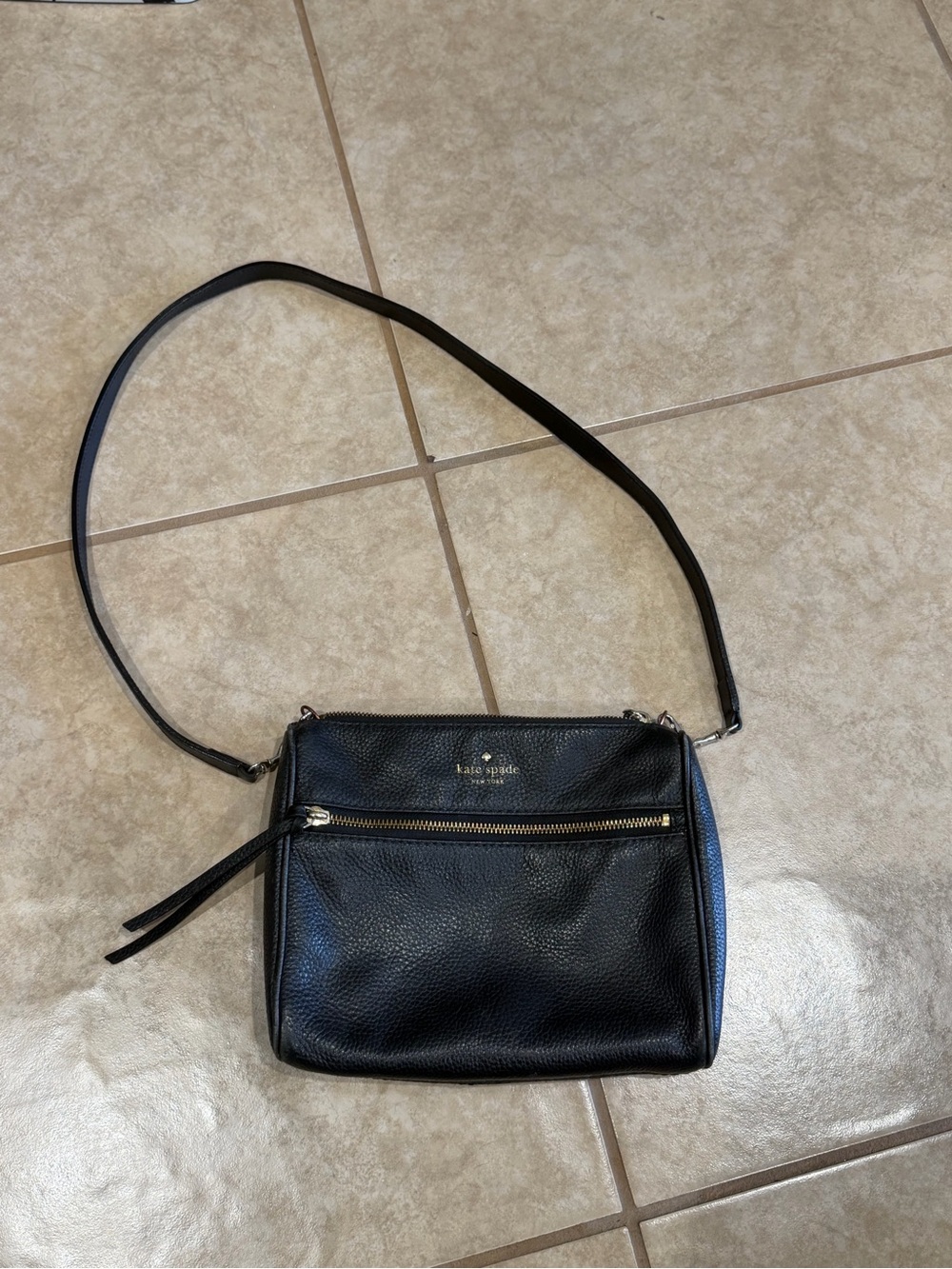 kate spade Black Pebbled Leather Crossbody with Front Zip Pocket